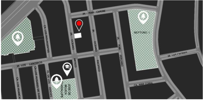 Mapa referencial de ubicación de Ártico 352, cerca al Jockey Plaza, extraído del brochure